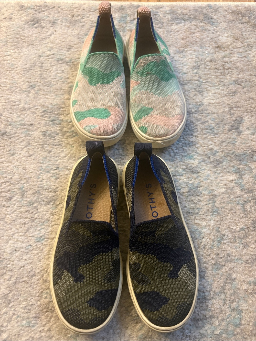 Rothys Kids Slip-On Camo Sneakers - Olive/Black & Pink/Green 11 Toddler 2 pairs!
